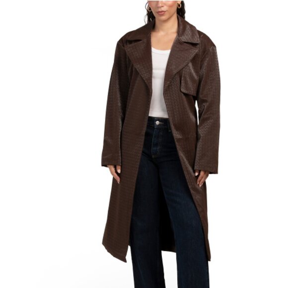 Torn By Ronny Kobo Regina Coat Womens Medium Brown Faux Leather Belted Weave NWT - Picture 1 of 12